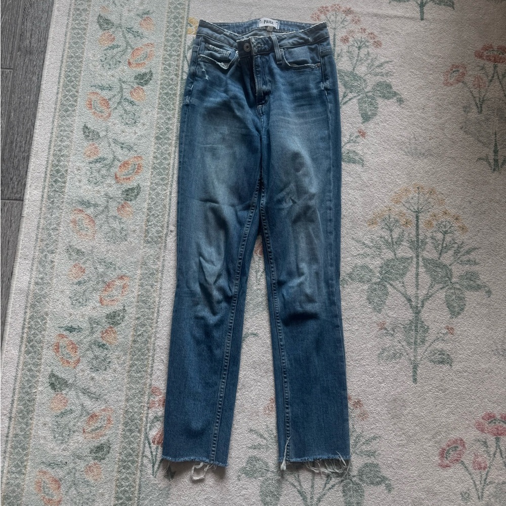 PAIGE Ankle Cropped Blue Jeans